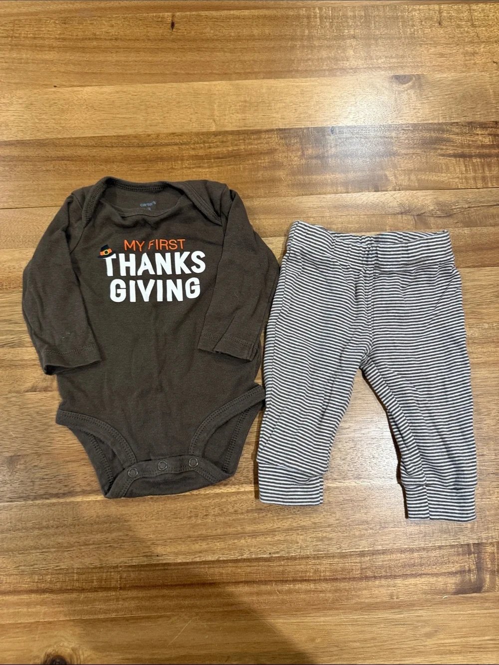 My First Thanksgiving Brown Baby One-Piece and Pants Set